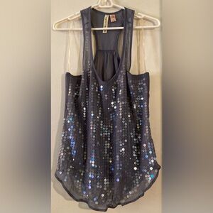 Eyeshadow Sheer Silver/grey Sequin Tank Top